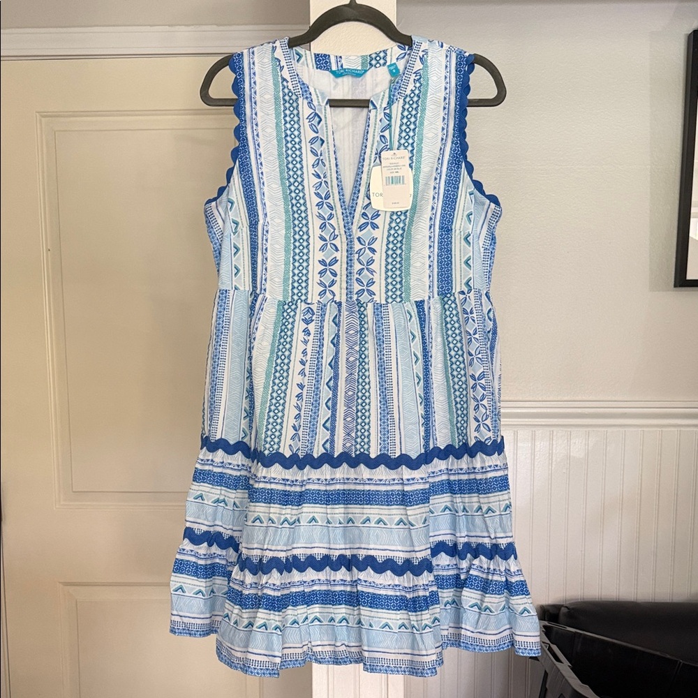 Tori Richard Blue and White Mini Dress